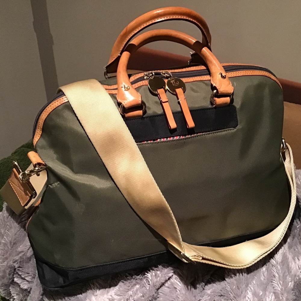 **COPY**DANZO ‘RETRO KHAKI GREEN NYLON WITH BEIGE VACHETTA HANDLES & TRIMS
